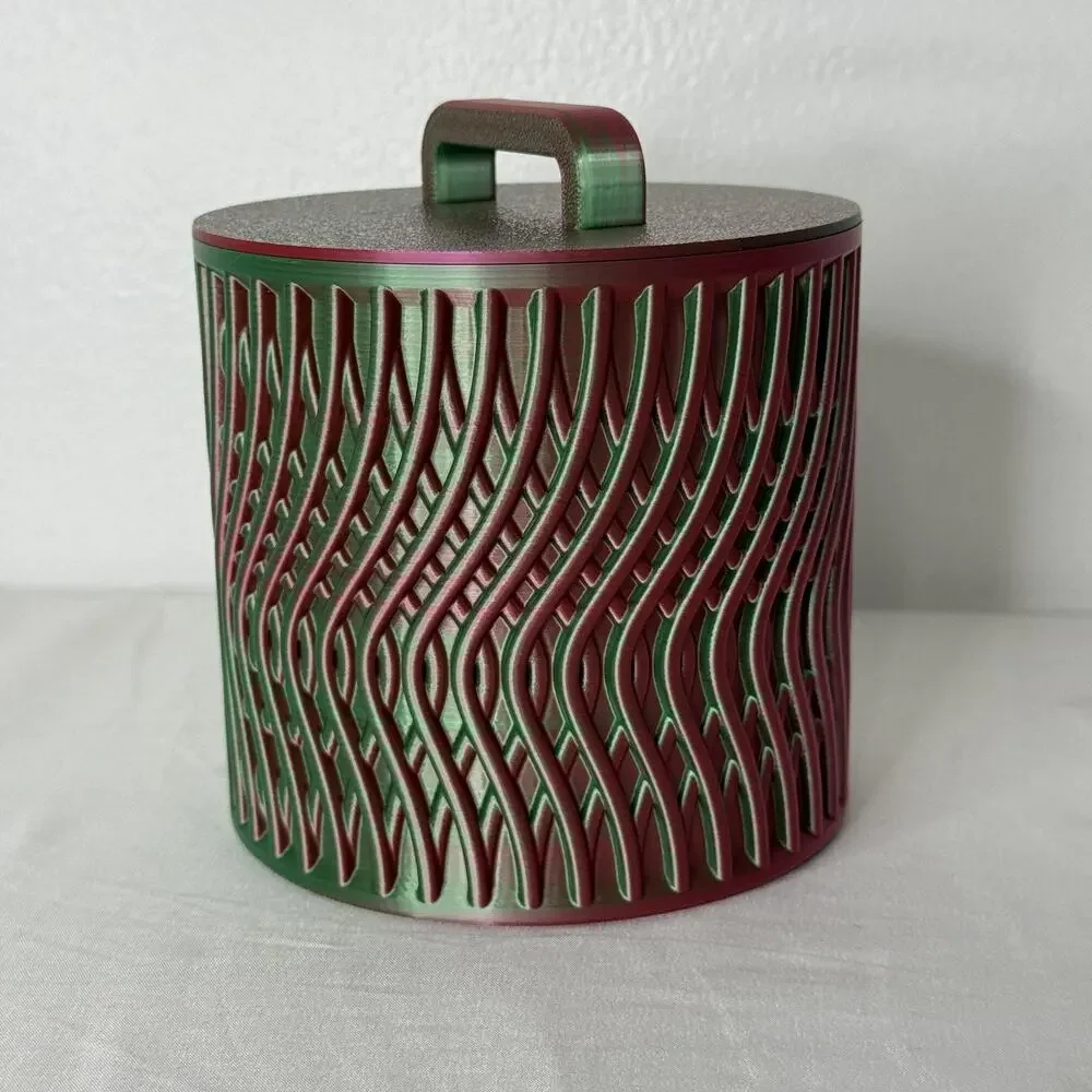 Wavy Pattern Lidded Storage Container Jar Green Red Multi Color Plastic Canister